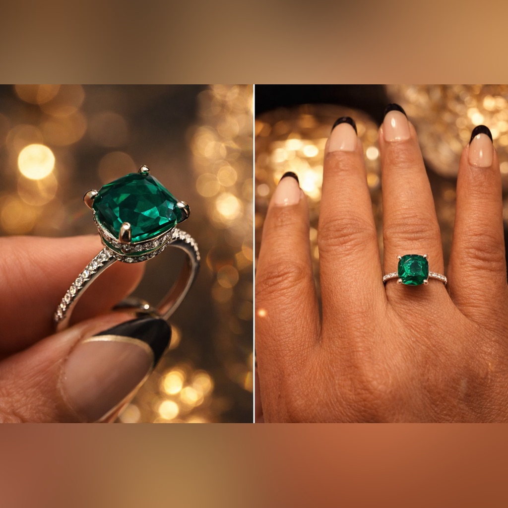Emerald Moissanite Ring | S925 Sterling Silver | Size 8 | Certified - 2 Carats